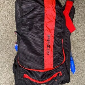 ZEF Black Backpack with Red Trim and Hydration Tube